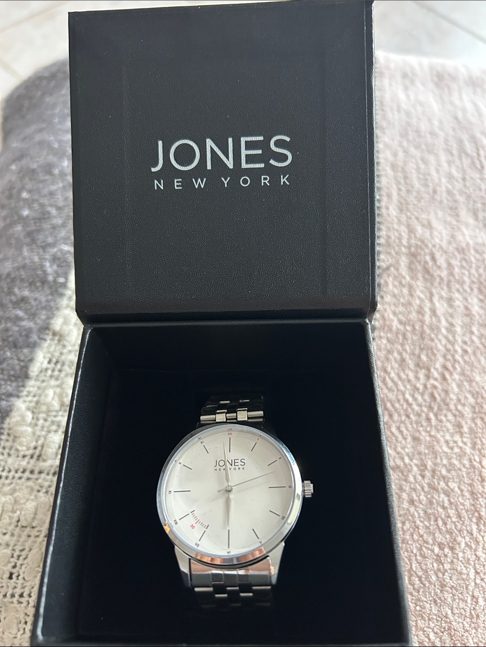 Jones New York Silver and White Men's Stainless Steel Dress Watch